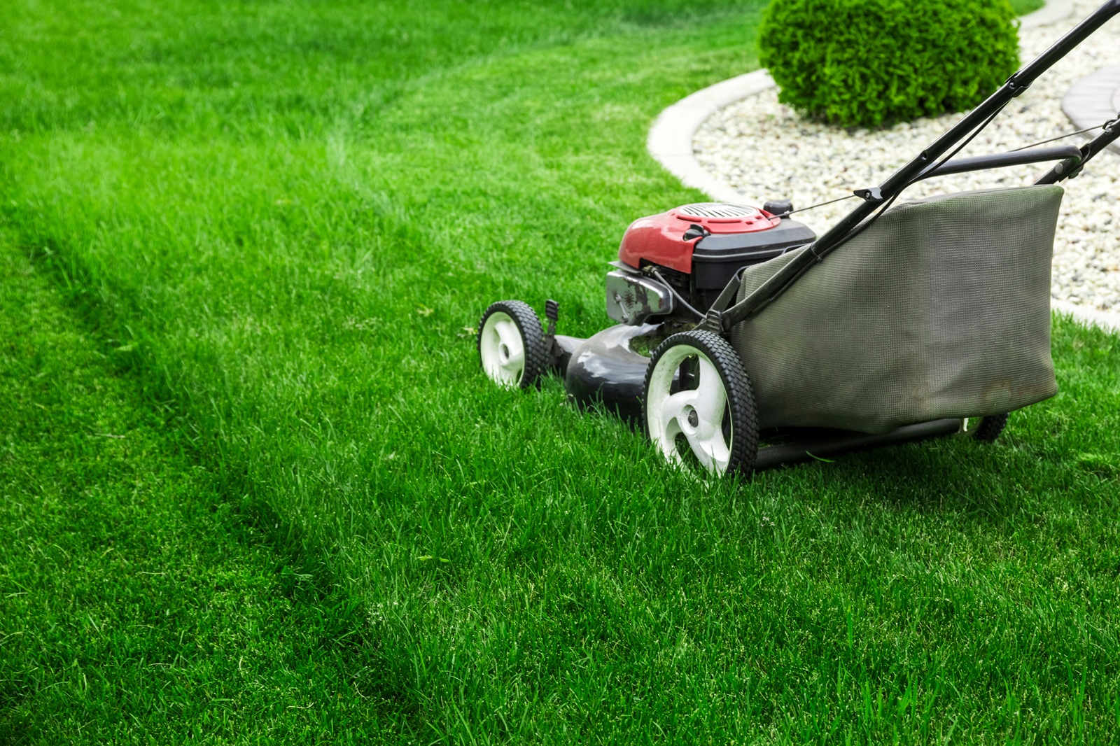 mowing grass