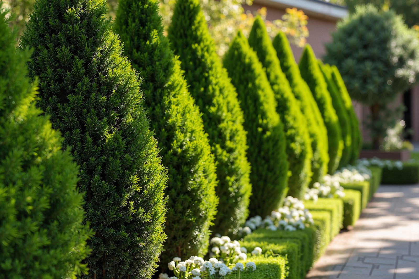 cypress trees in line