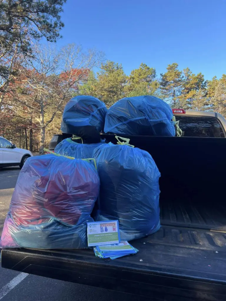 coats donated to ohDEER through a preschool in back of pickup truck 