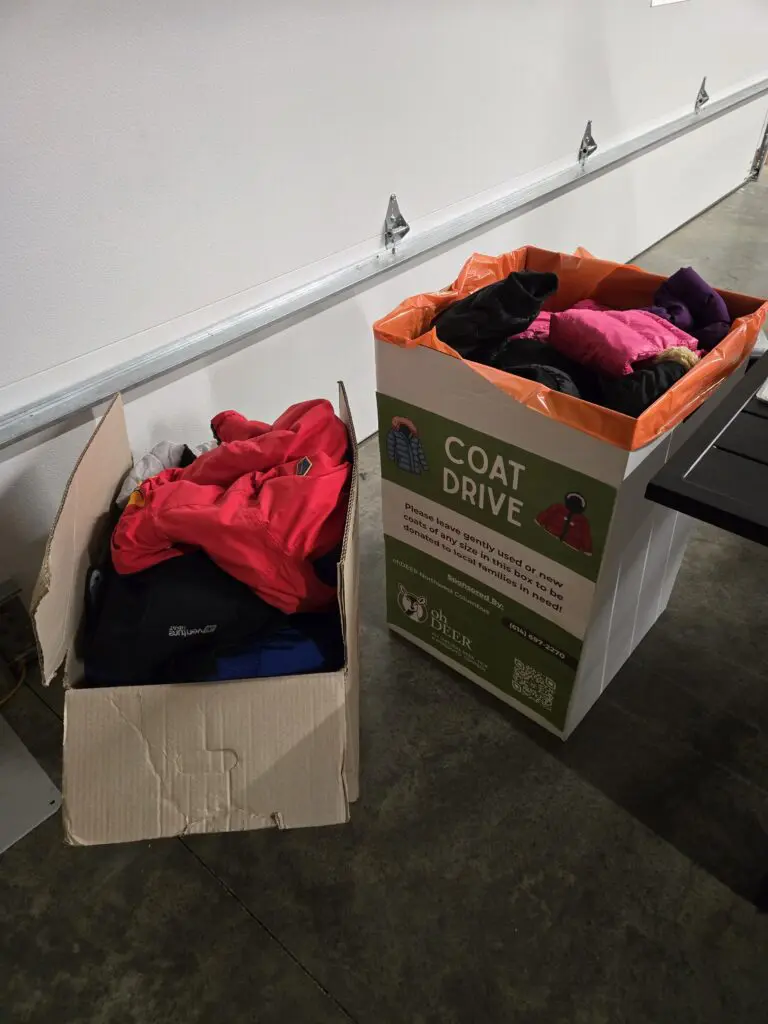 coat drive boxes filled with coats for ohDEER coat drive