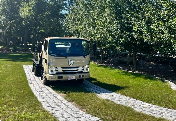 ohDEER truck at a home ready to provide all-natural pest control solutions.
