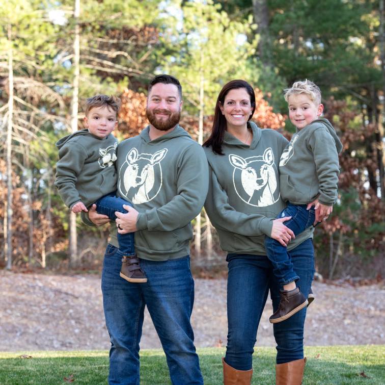 dave with family in ohDEER sweatshirts