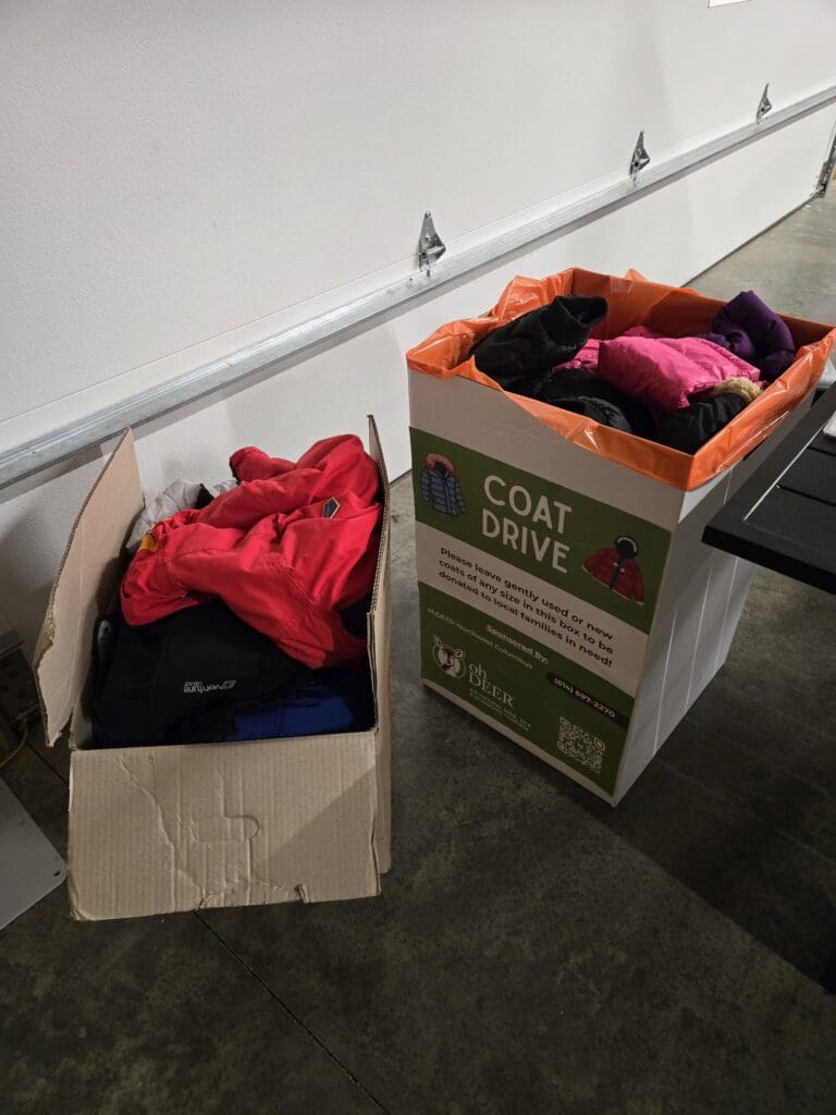 coat drive boxes filled with coats for ohDEER coat drive